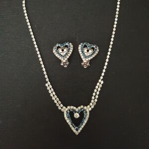 Elegant Silver and Blue Heart Jewelry Set